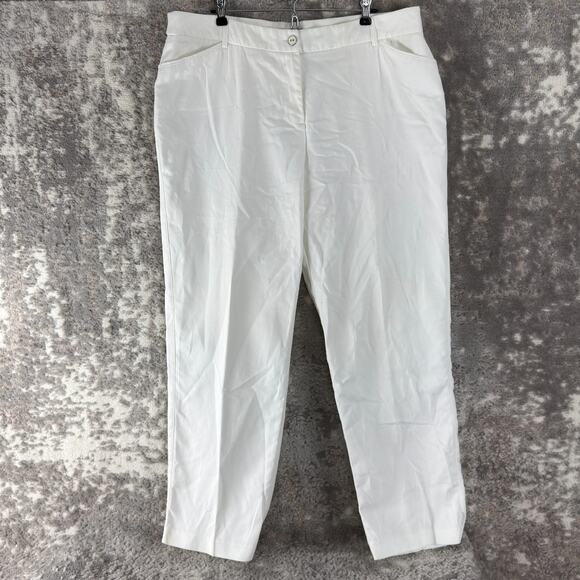 Roz & Ali Size 16 Flat Front Straight Leg Casual Pants White Button Zip - Picture 1 of 12